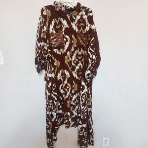 ASHLEY STEWART Plus Size Brown Asymmetrical Long Maxi Dress Size 26/28